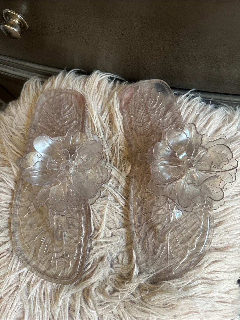 FARM Rio Iridescent Clear Floral Jelly Slide Sandals
